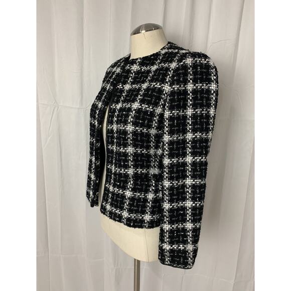 Jones New York Signature Tweed Woven Jacket Black White Plaid Petite 2 Preppy - Picture 6 of 15